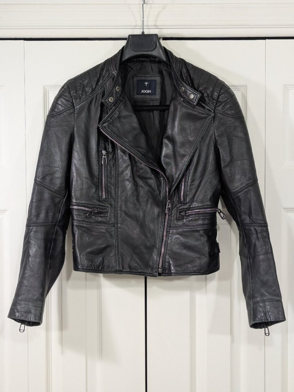 Joop! Women's Black Leather Jacket Biker style - Picture 2 of 15